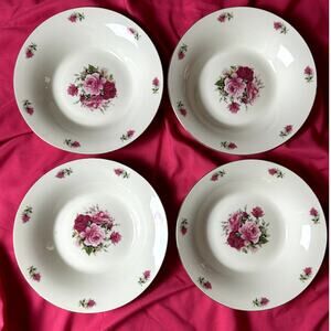 Formalities Baum Bros Vintage Set of 4 Dessert Bowls Pink Rose Floral